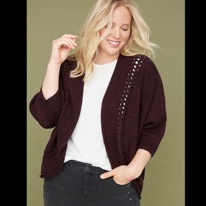 Open Stitch Detail Cocoon Sweater in Deep Eggplant